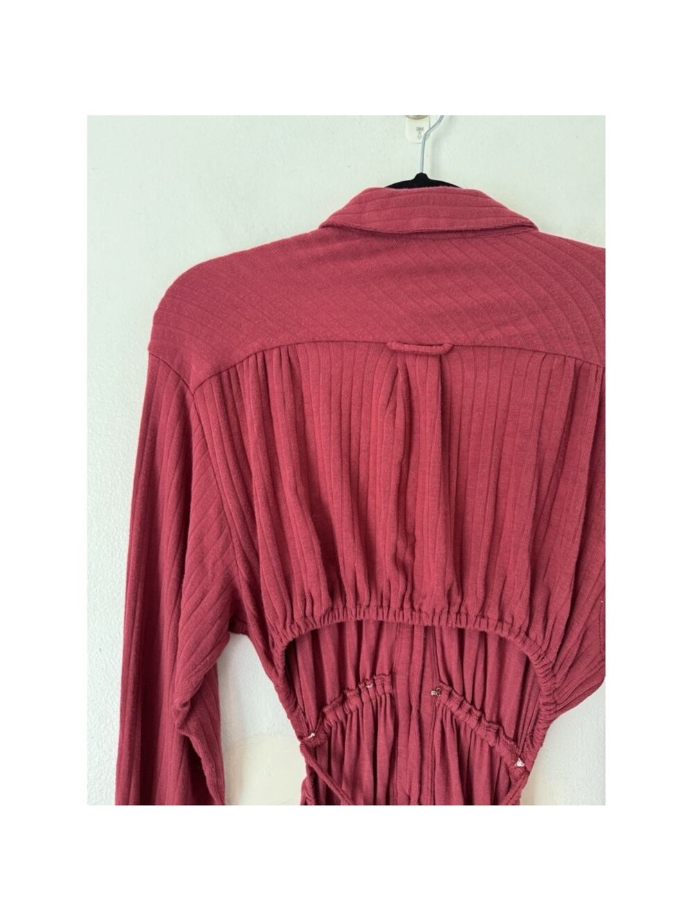 Free People Elai Open Back Ribbed Knit Long Sleeve Wide Leg Jumpsuit - Size M - Picture 7 of 9